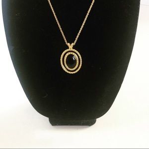 Vintage 10” Monet Black/ Gold Pendant Necklace